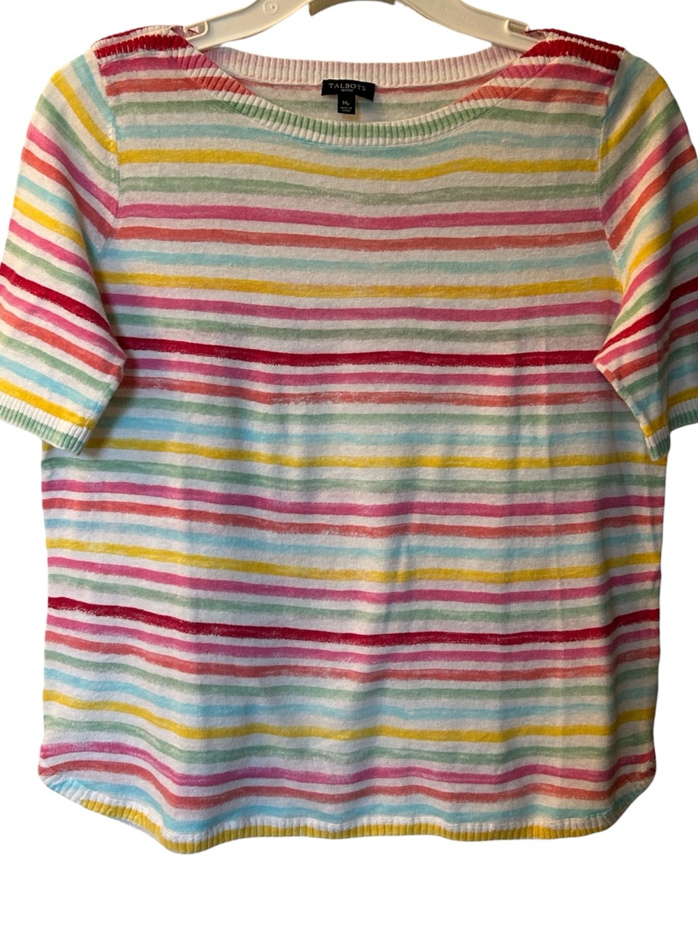 Talbots Multicolor Pastel Striped Short Sleeve Top cotton linen MP medium petite